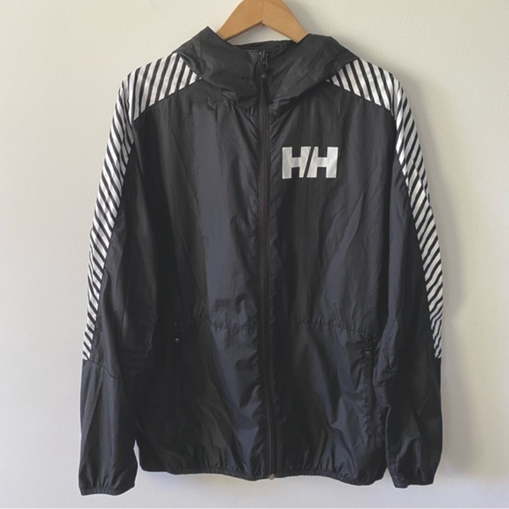 Helly Hansen mens black and white stripe windbreaker jacket size medium